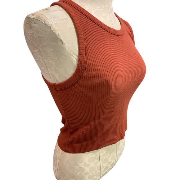 Small Loft Womens Ribbed Orange Crop Tank Top Shirt Rust Orange - Picture 5 of 7